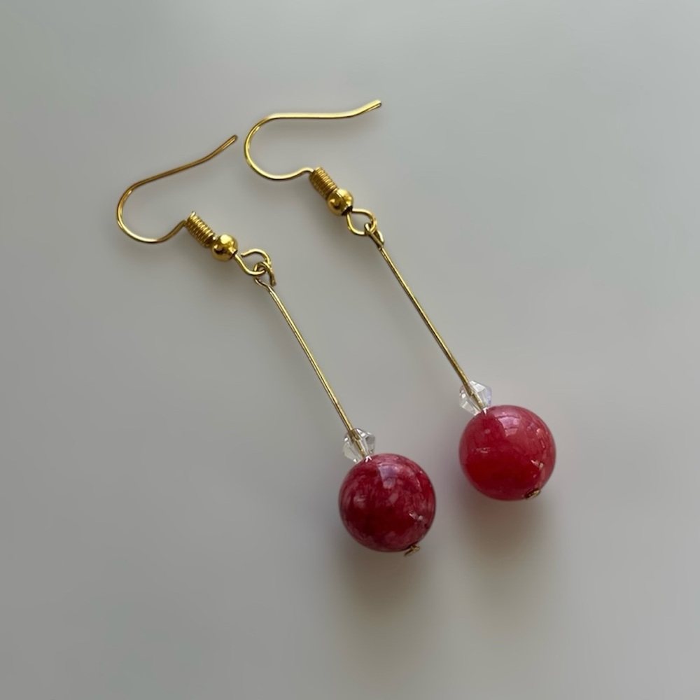 Pink Glass Earrings with Swarovski Crystals 18k Gold Plated Hook
